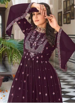 Embroidered work Purple color Georgette fabric Embroidered Sharara Salwar Kameez